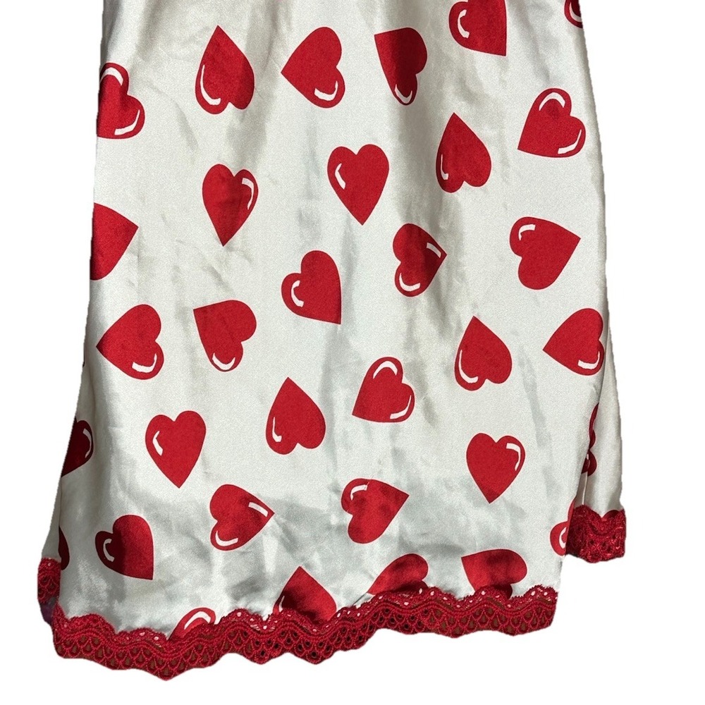 Vintage Jaclyn Smith Red Hearts Nightgown XS Lace Trim Satin Slip Dress Lingerie - Picture 13 of 15